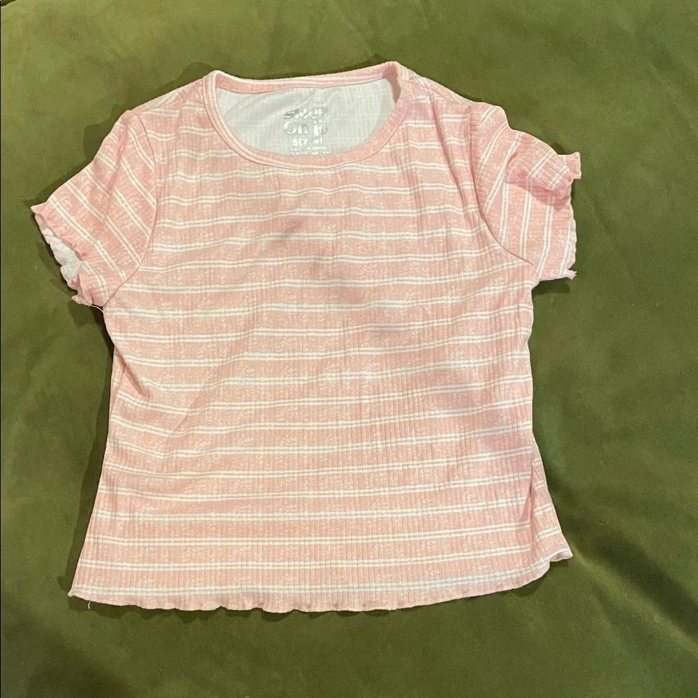 Sleep On It Pink and White Striped Tee Size 7-8